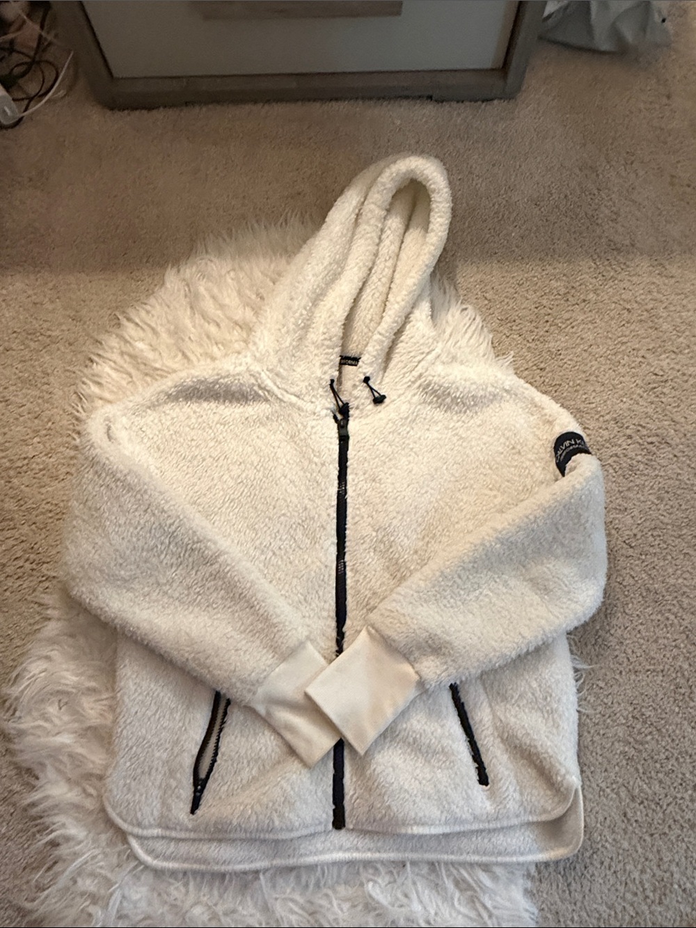Cozy Women's Cream Sherpa Hoodie Jacket Calvin Klein Size XS